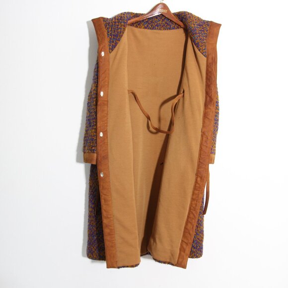 Bonnie Cashin for Sills Tweed Boucle Coat Jacket Vintage Blue Tan Suede Wool - Picture 12 of 16